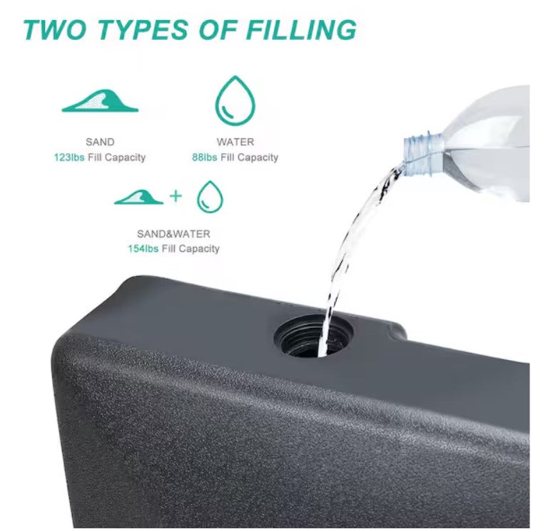 100 lbs. Plastic Patio Umbrella Base with Wheels and Rod in Black - Image 8