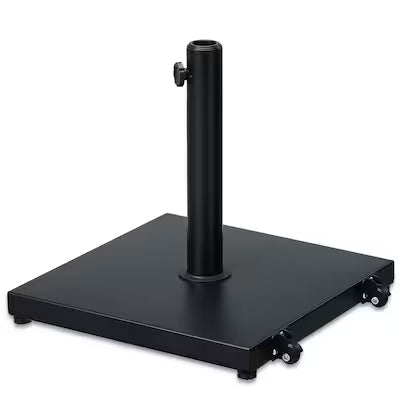 40 lbs. Concrete and Metal Patio Umbrella Base in Black with 2 Side Wheels - Image 1