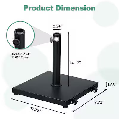 40 lbs. Concrete and Metal Patio Umbrella Base in Black with 2 Side Wheels - Image 2