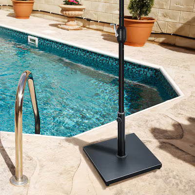 40 lbs. Concrete and Metal Patio Umbrella Base in Black with 2 Side Wheels - Image 4