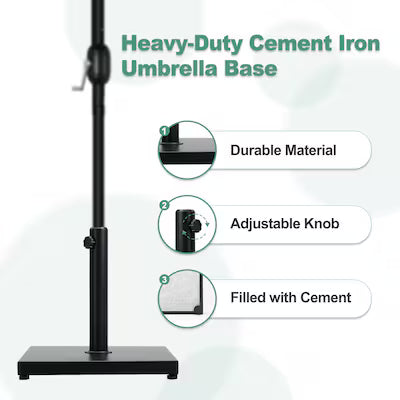 40 lbs. Concrete and Metal Patio Umbrella Base in Black with 2 Side Wheels - Image 5