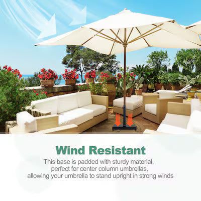 40 lbs. Concrete and Metal Patio Umbrella Base in Black with 2 Side Wheels - Image 8