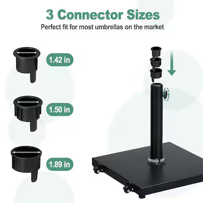 40 lbs. Concrete and Metal Patio Umbrella Base in Black with 2 Side Wheels - Image 9