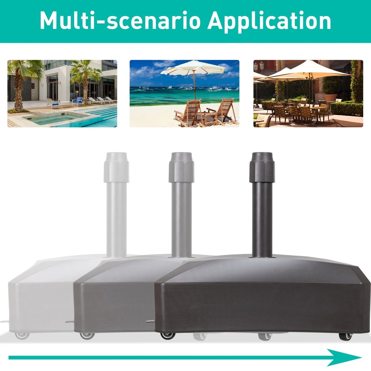 155 lbs. Fillable Capacity Plastic Mobile Patio Umbrella Base with Wheels in Brown - Image 8