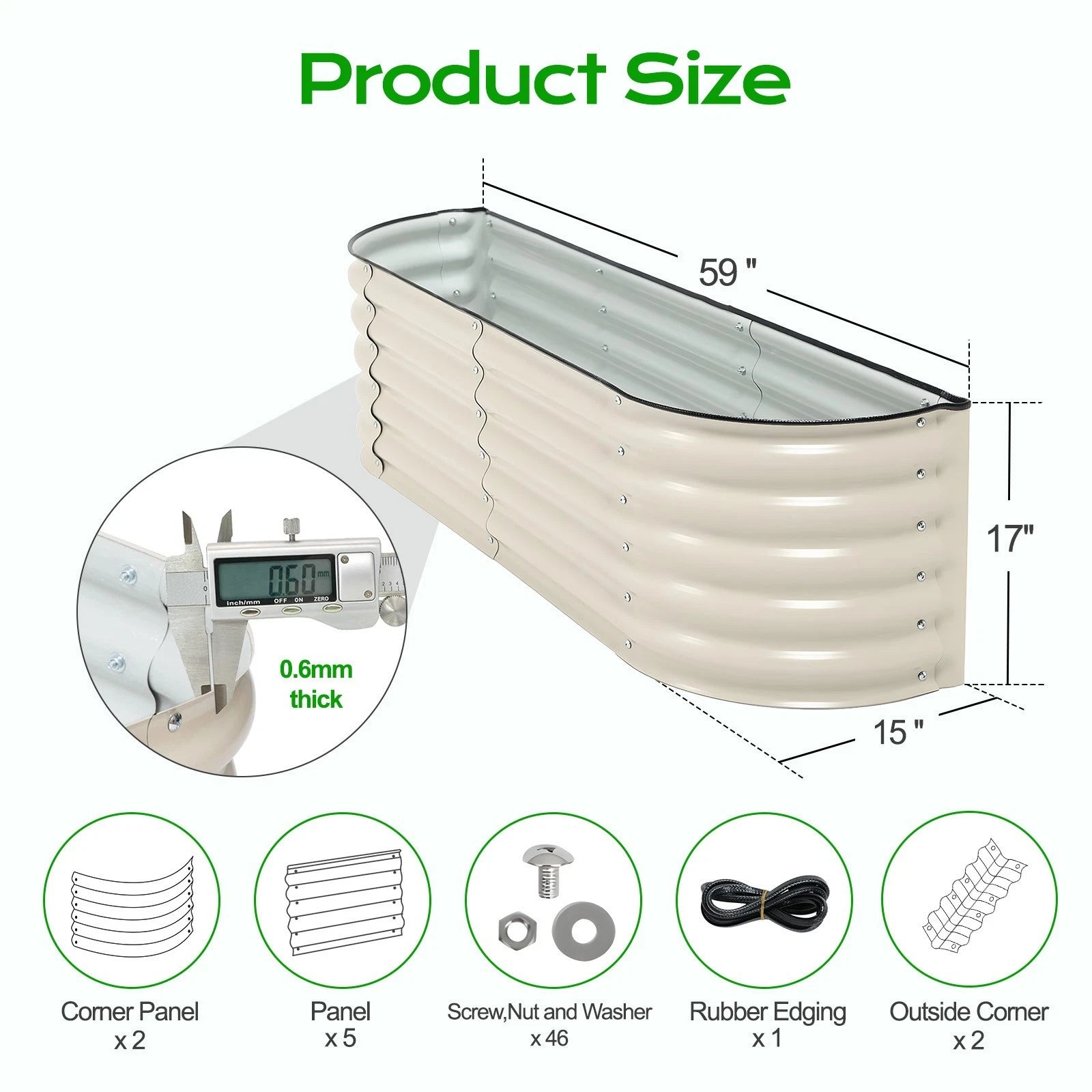 60'' x 15'' x 17''(H) Metal Raised Garden Bed Outdoor Garden Planter Box - Image 2