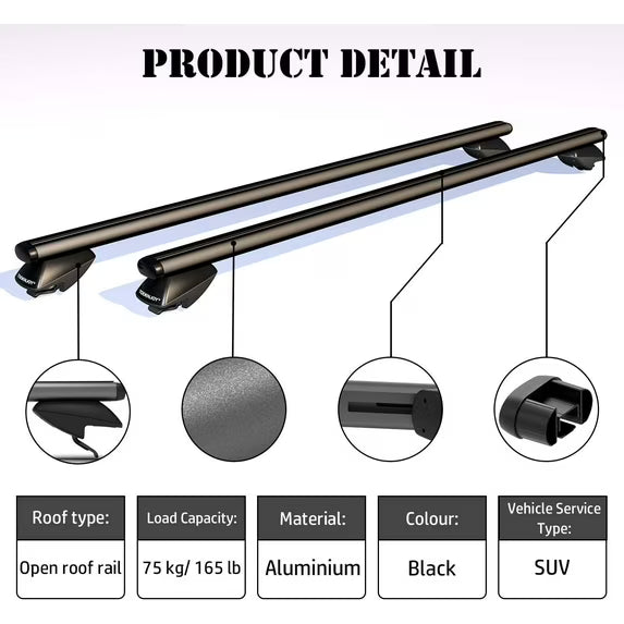 47-Inch Standard Universal Adjustable Roof Rack Cross Bars - Black - Image 5