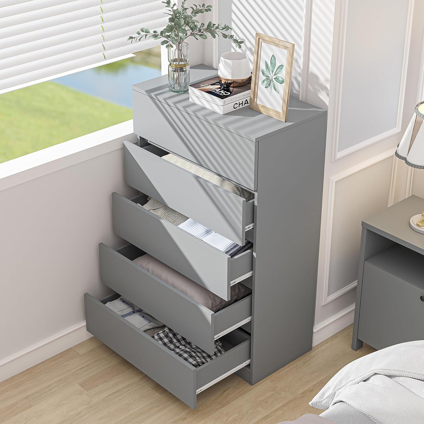 x 5 Drawer Dresser - Grey - SET OF 1 - Image 3