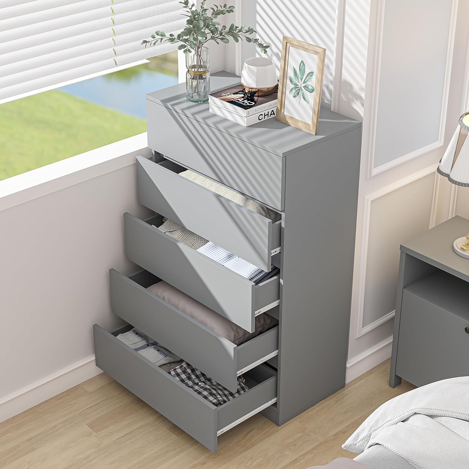 x 5 Drawer Dresser - Grey - SET OF 1 - Image 3