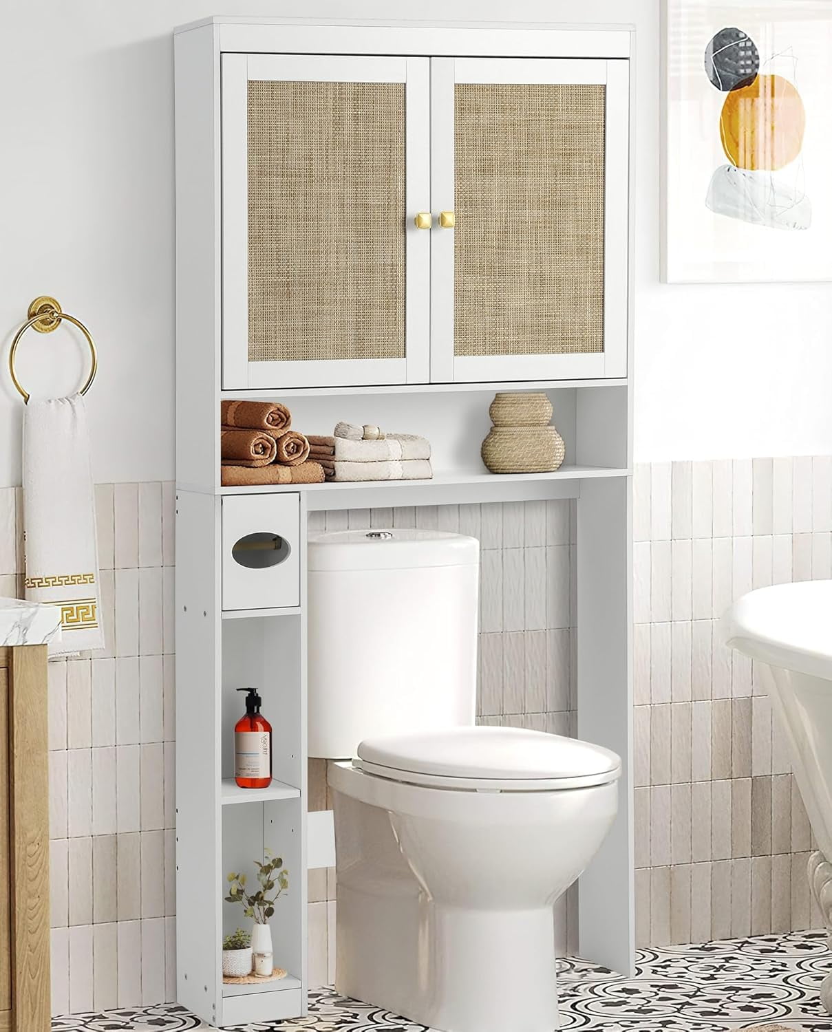 Over The Toilet Storage Cabinet - Vintage White, Double Doors - Image 3