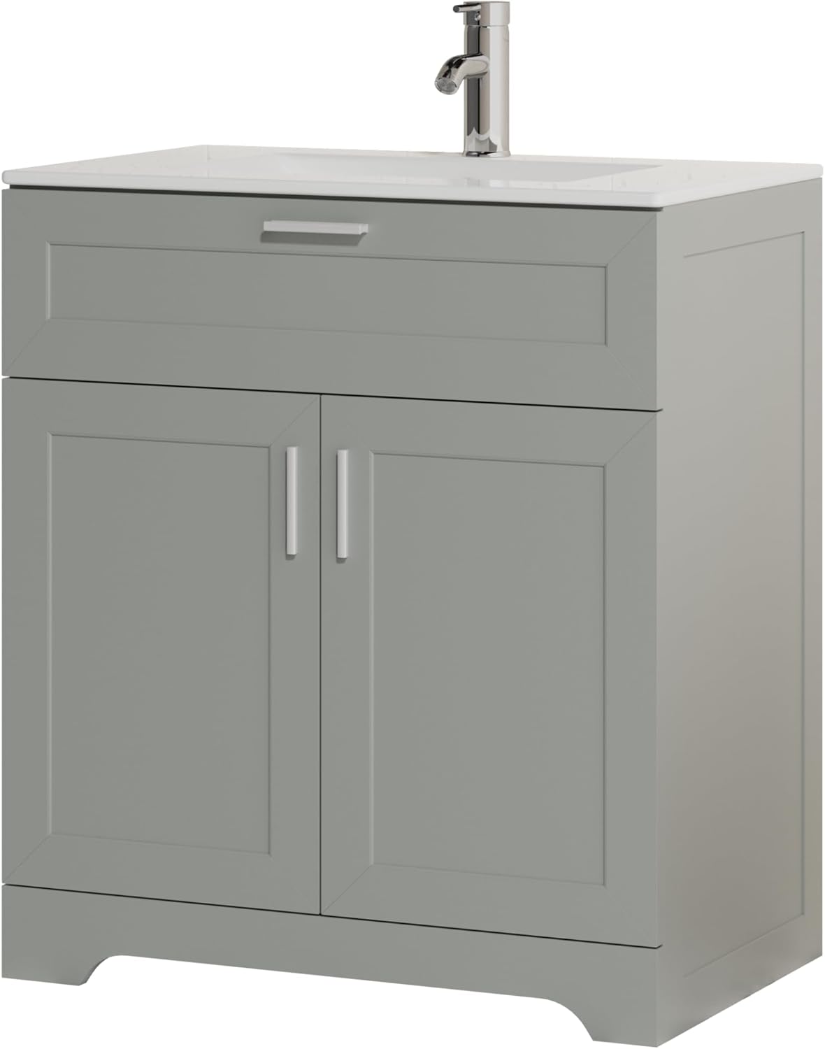 Bathroom Vanity with Ceramic Sink (30 Inch, Cabinet ONLY, Grey) - Image 3