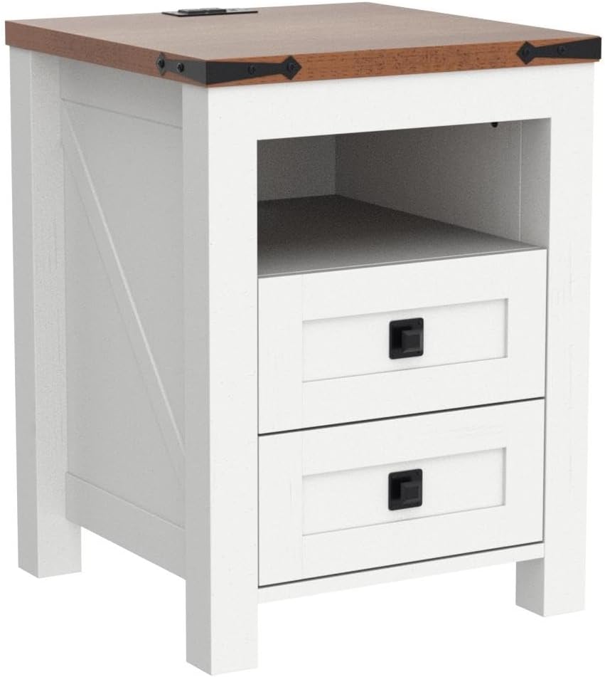 2 DRAWERS Nightstand with Charging Station - White - Image 5