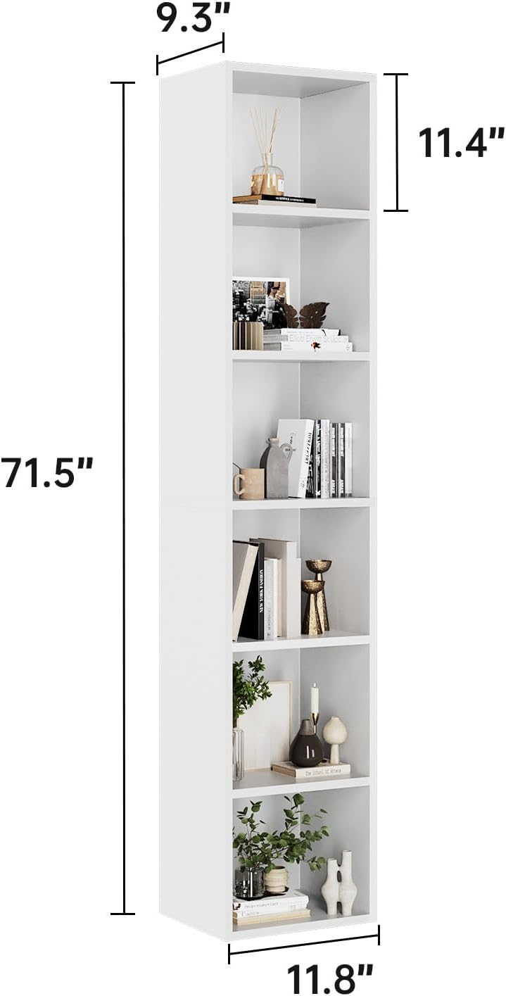 71.5" Tall Narrow Bookshelf, 6-Tier Cube Display Rack - Image 3