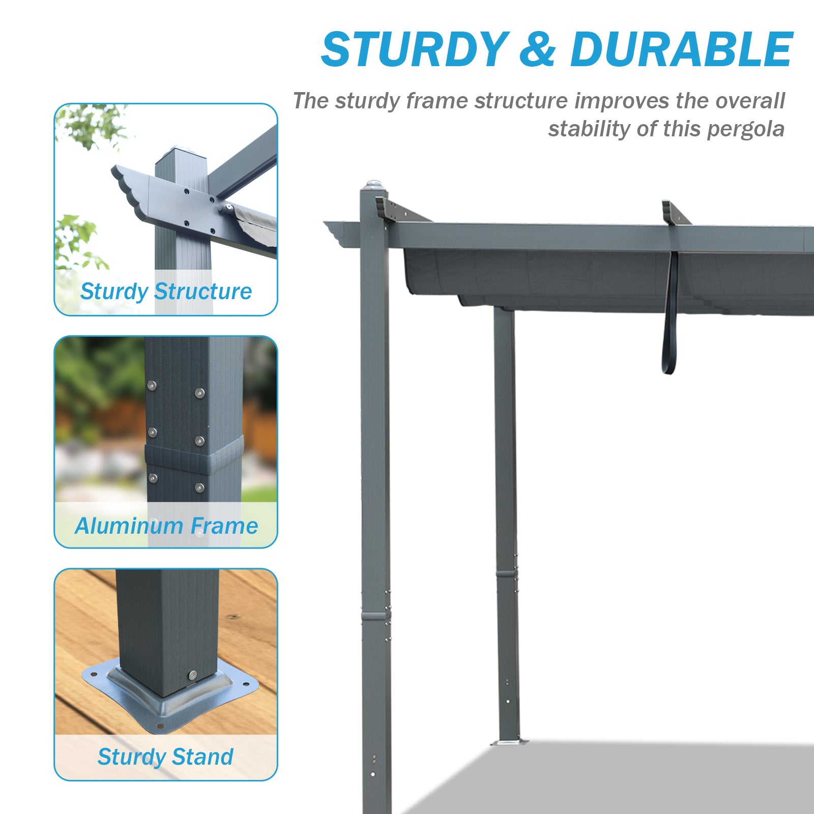 14 x 12 ft. Outdoor Pergola with Retractable Canopy and Sunshade Roller Curtains - Image 6