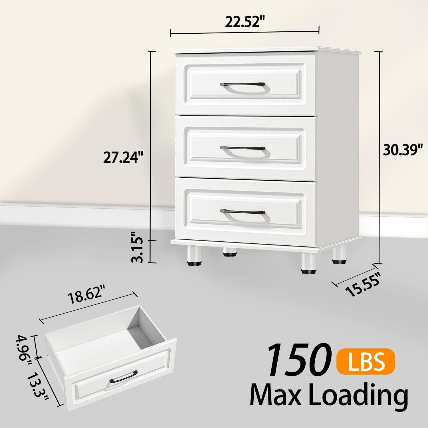  Drawer Dresser - White - SET OF 1 - Image 3