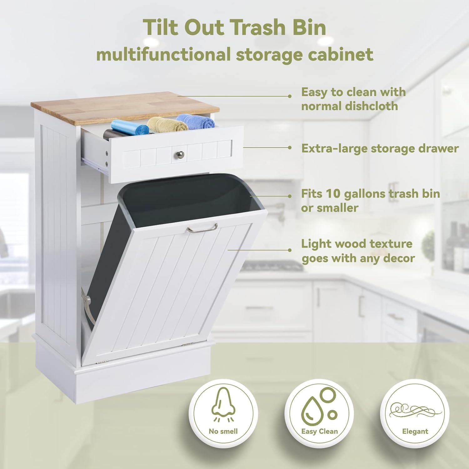 Tilt Out Single Trash Cabinet - WHITE - Image 4