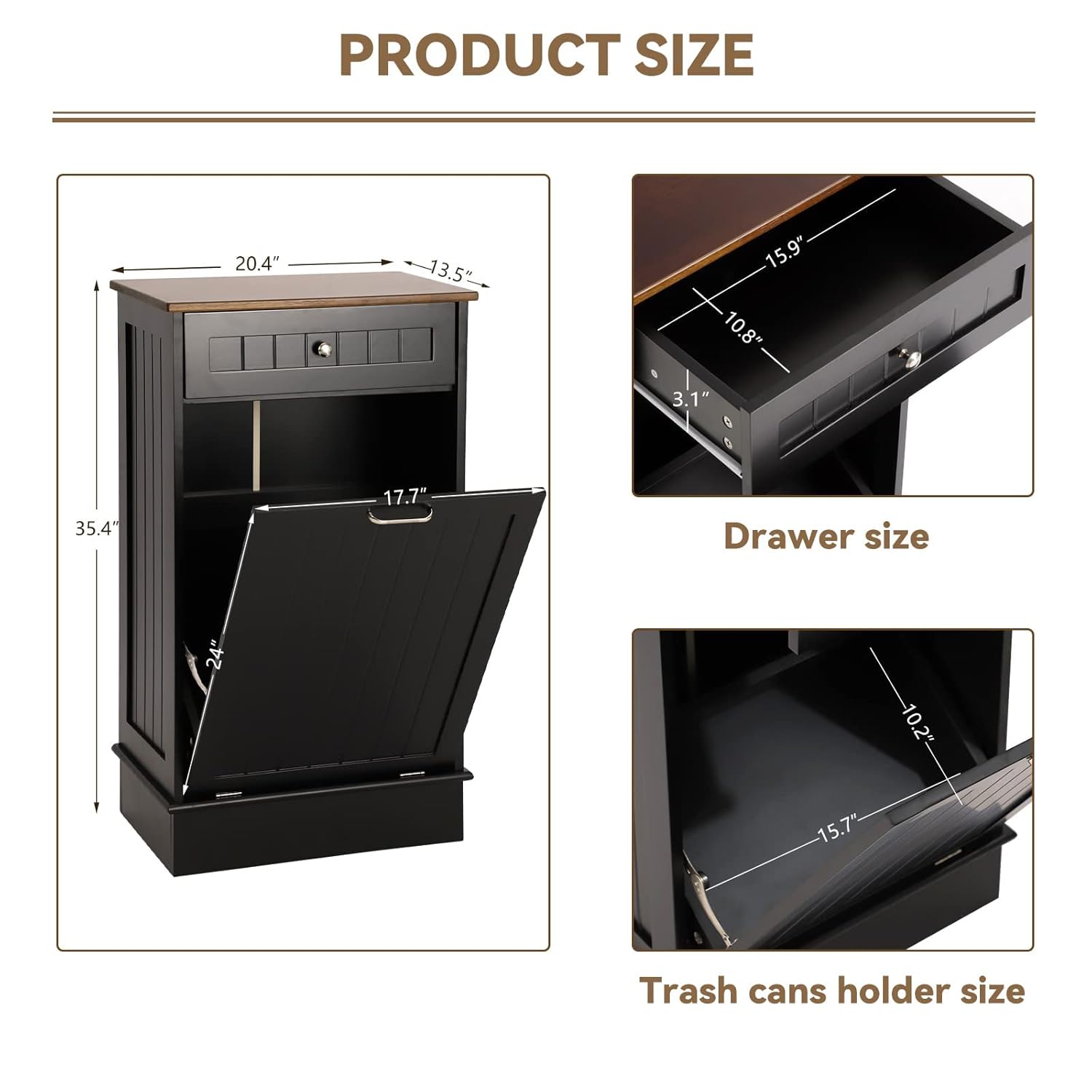 Tilt Out Single Trash Cabinet - BLACK - Image 6