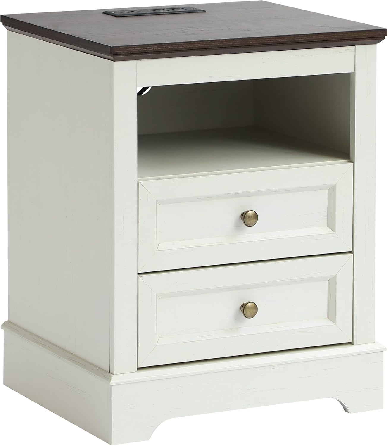 Farmhouse Night Stand with 2 Drawers - Set of 1 -White - Image 1