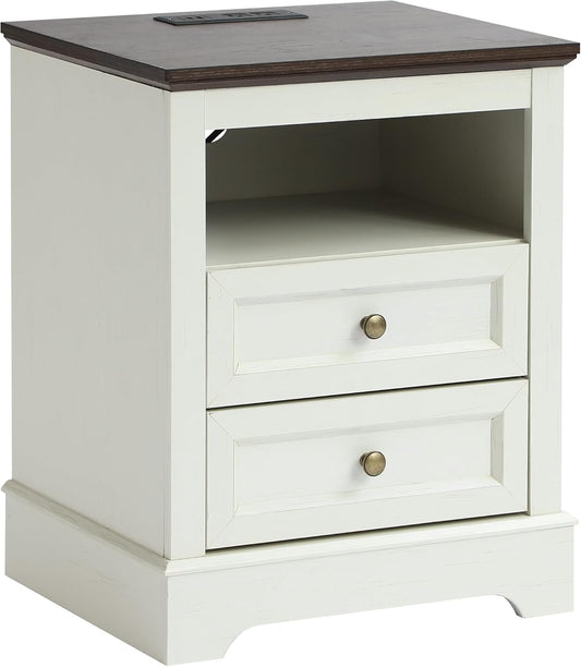 Farmhouse Night Stand with 2 Drawers - Set of 1 -White - Image 1