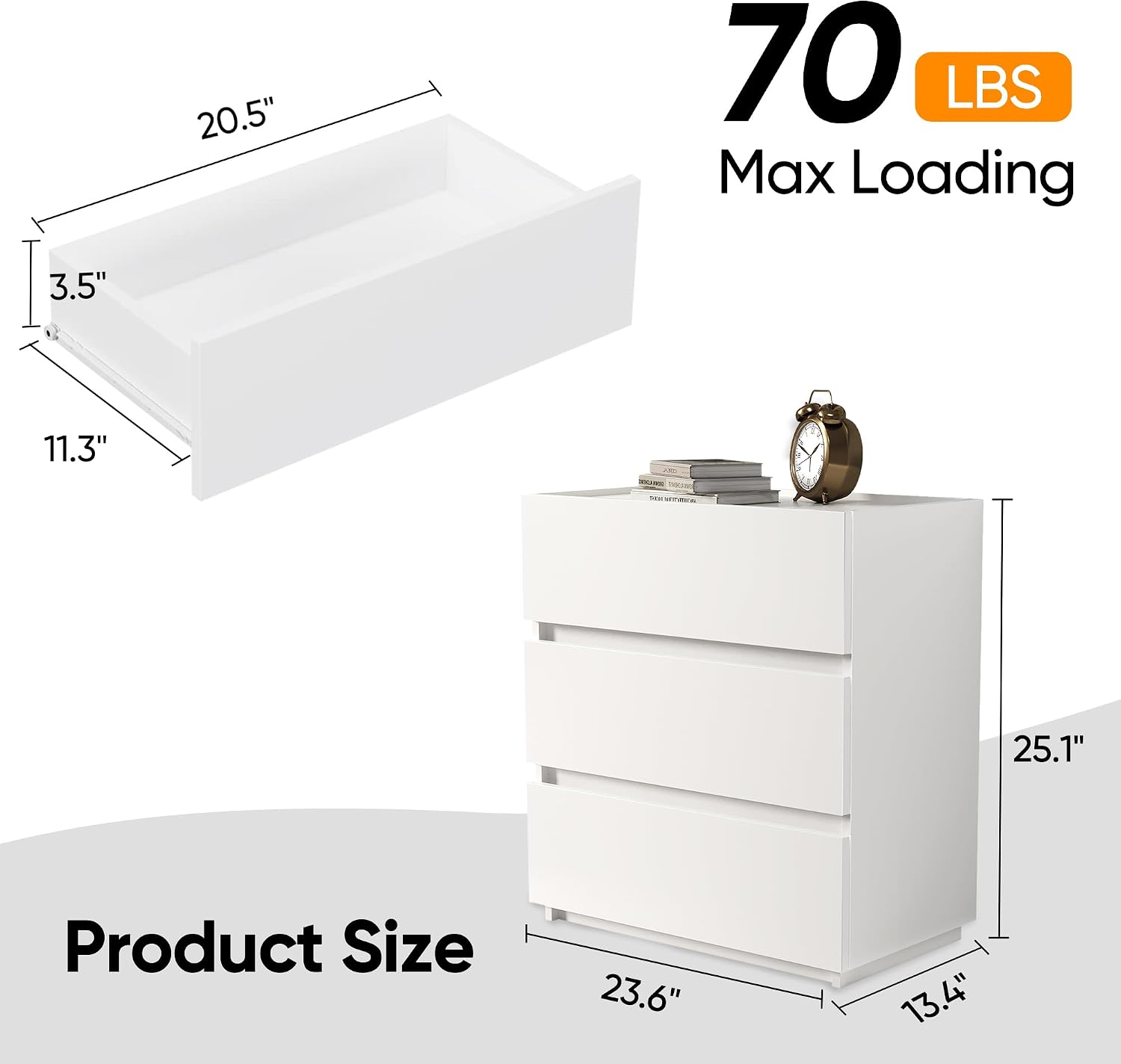 3 Drawer Dresser - White - SET OF 1 - Image 2