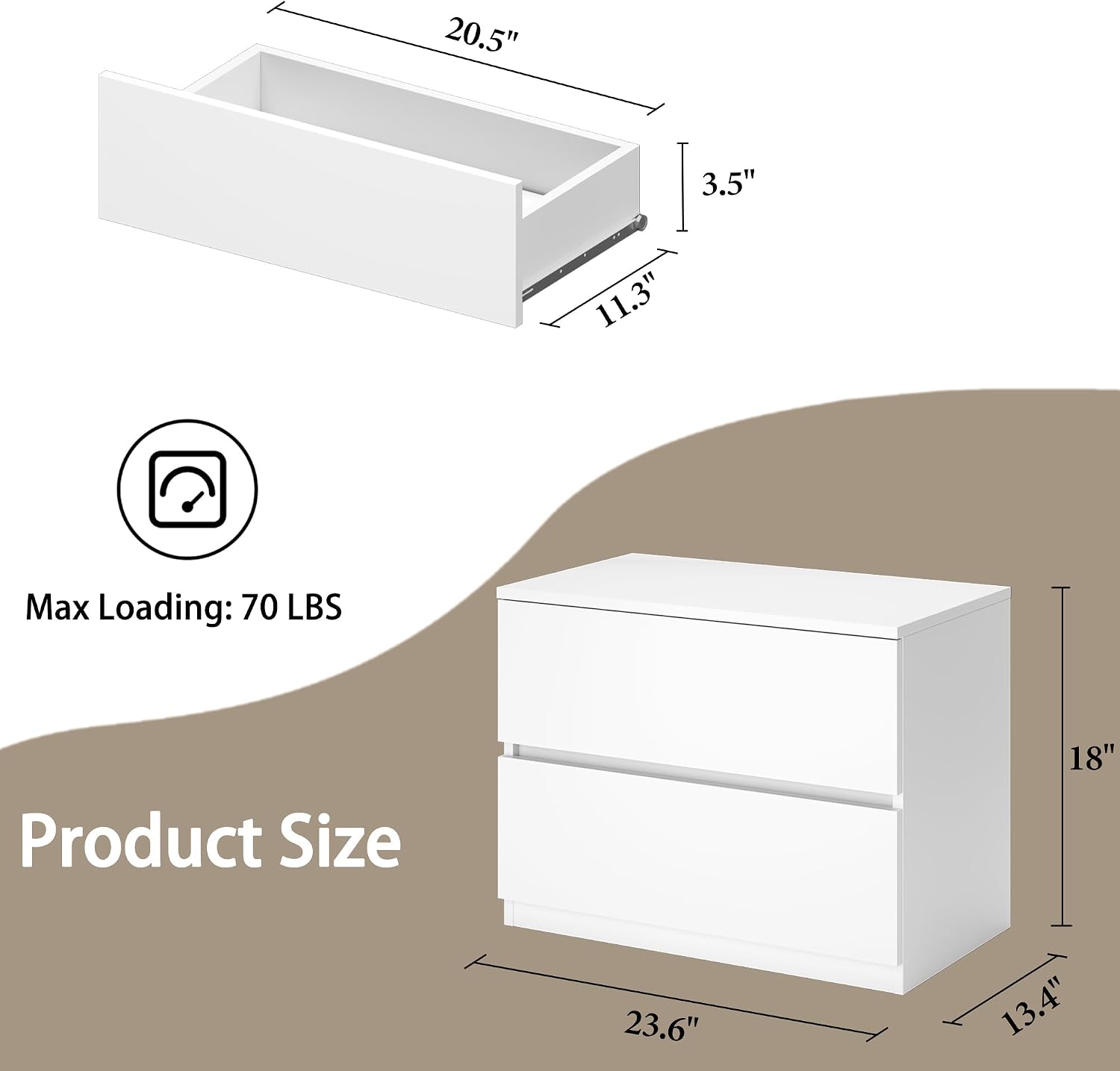 x 2 Drawer Dresser - White - SET OF 1 - Image 3