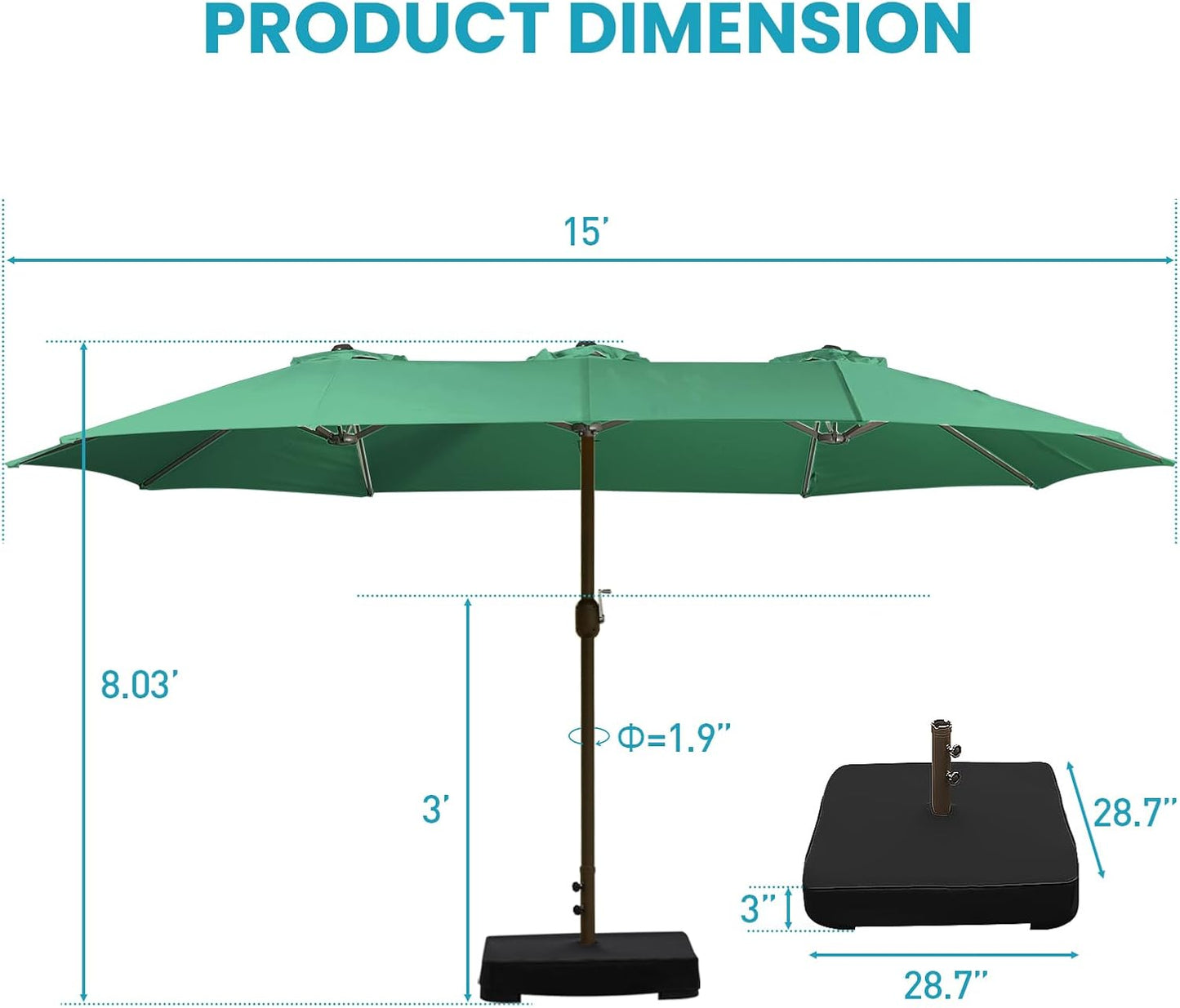 Double-Sided Patio Umbrella - Green - Image 4