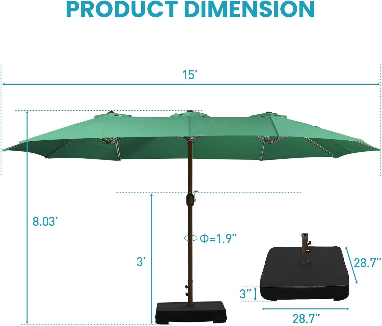 Double-Sided Patio Umbrella - Green - Image 4