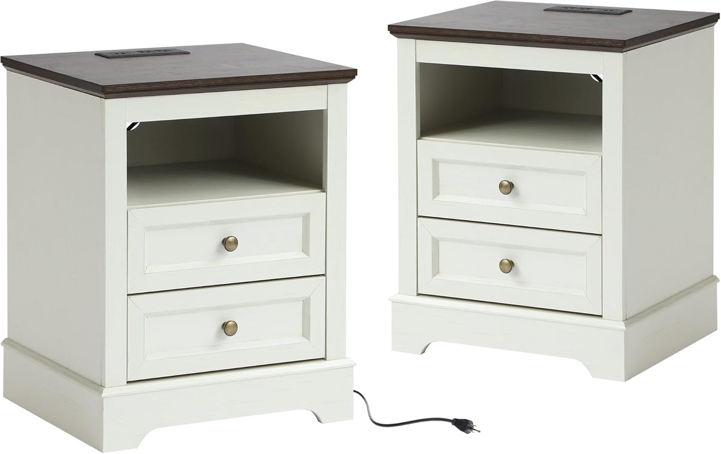 Farmhouse Night Stand with 2 Drawers - Set of 1 -White - Image 9