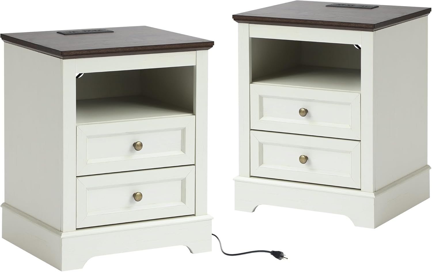 Farmhouse Night Stand with 2 Drawers - Set of 1 -White - Image 9