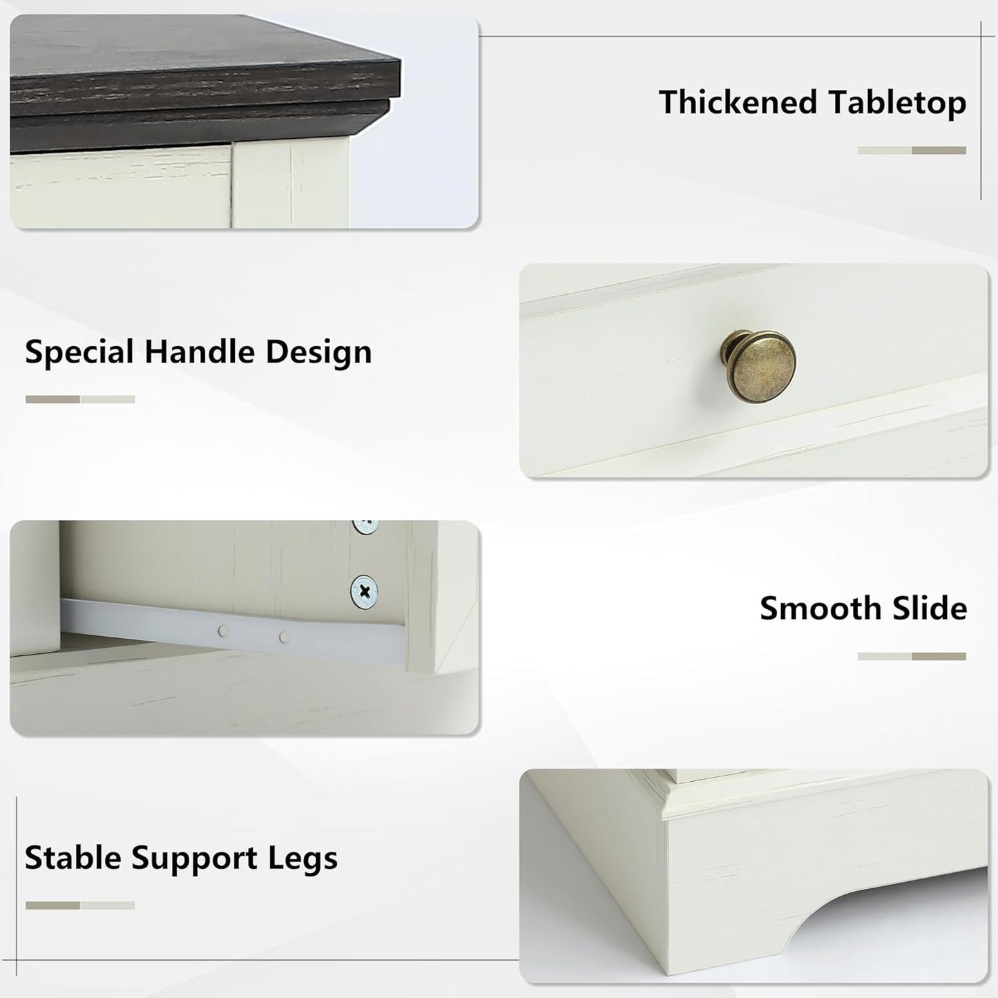 Farmhouse Night Stand with 2 Drawers - Set of 1 -White - Image 8