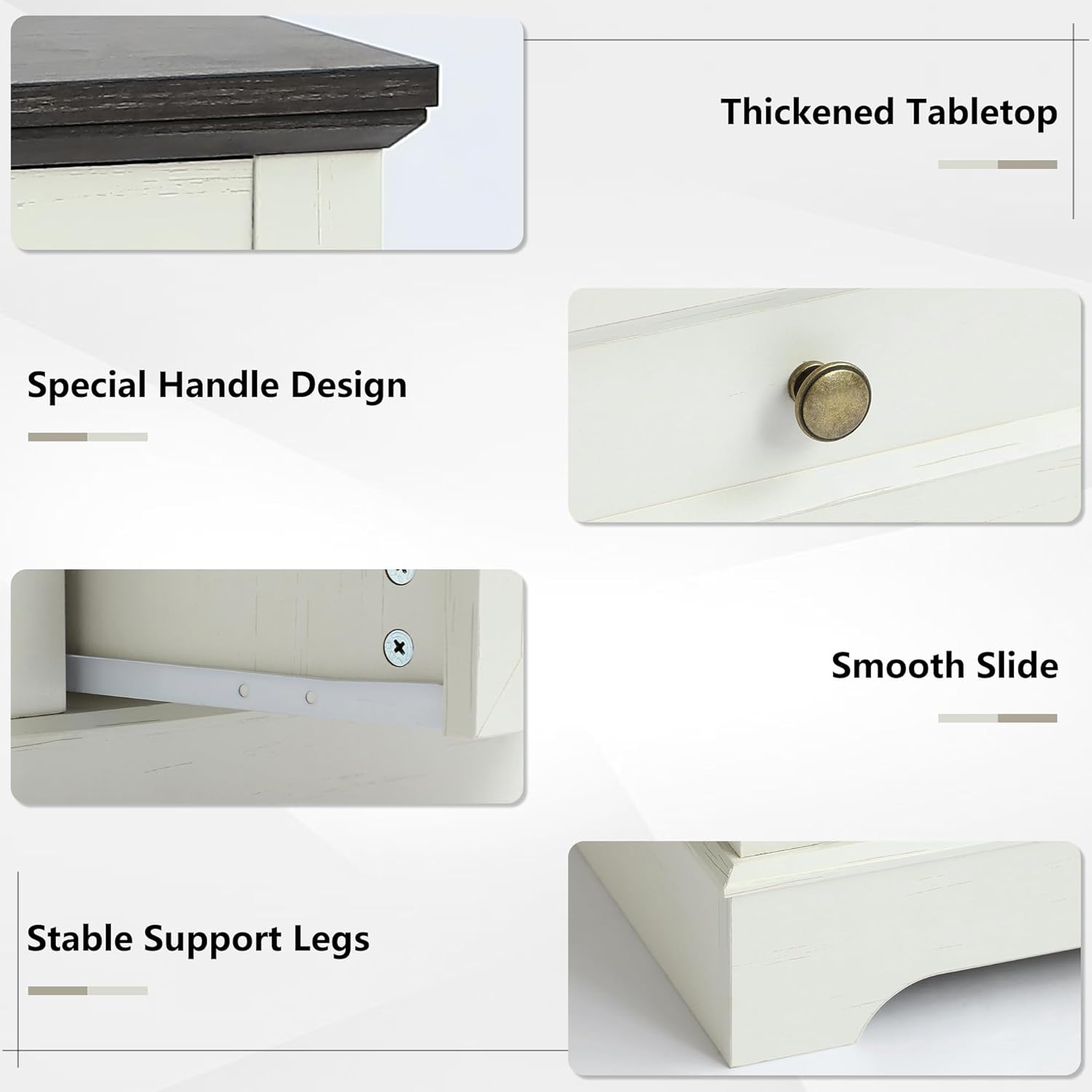 Farmhouse Night Stand with 2 Drawers - Set of 1 -White - Image 8