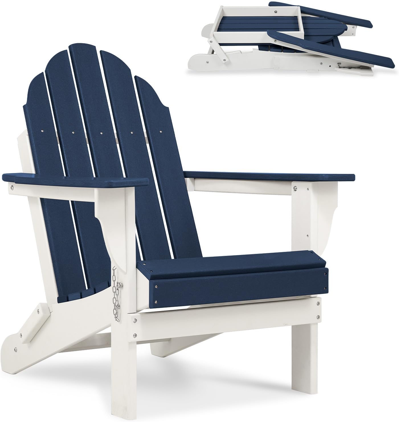Outdoor All-Weather Folding Adirondack Chair - Navy Blue - Image 1