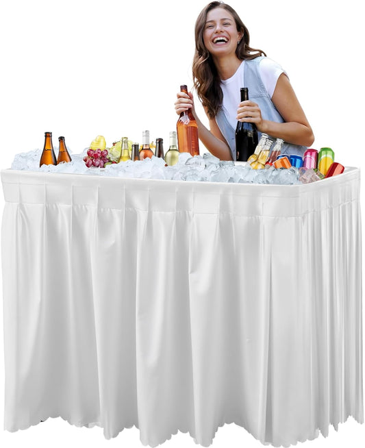 4 Foot Ice Cooler Table, Outdoor Cooler Table with Removable Matching Skirt and Shelf - Image 1