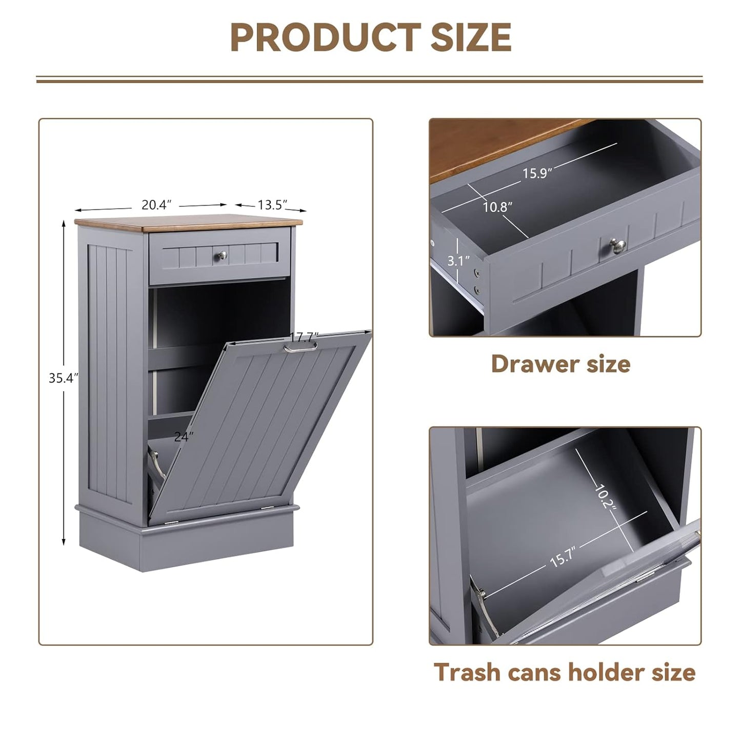 Tilt Out Single Trash Cabinet - GRAY - Image 4