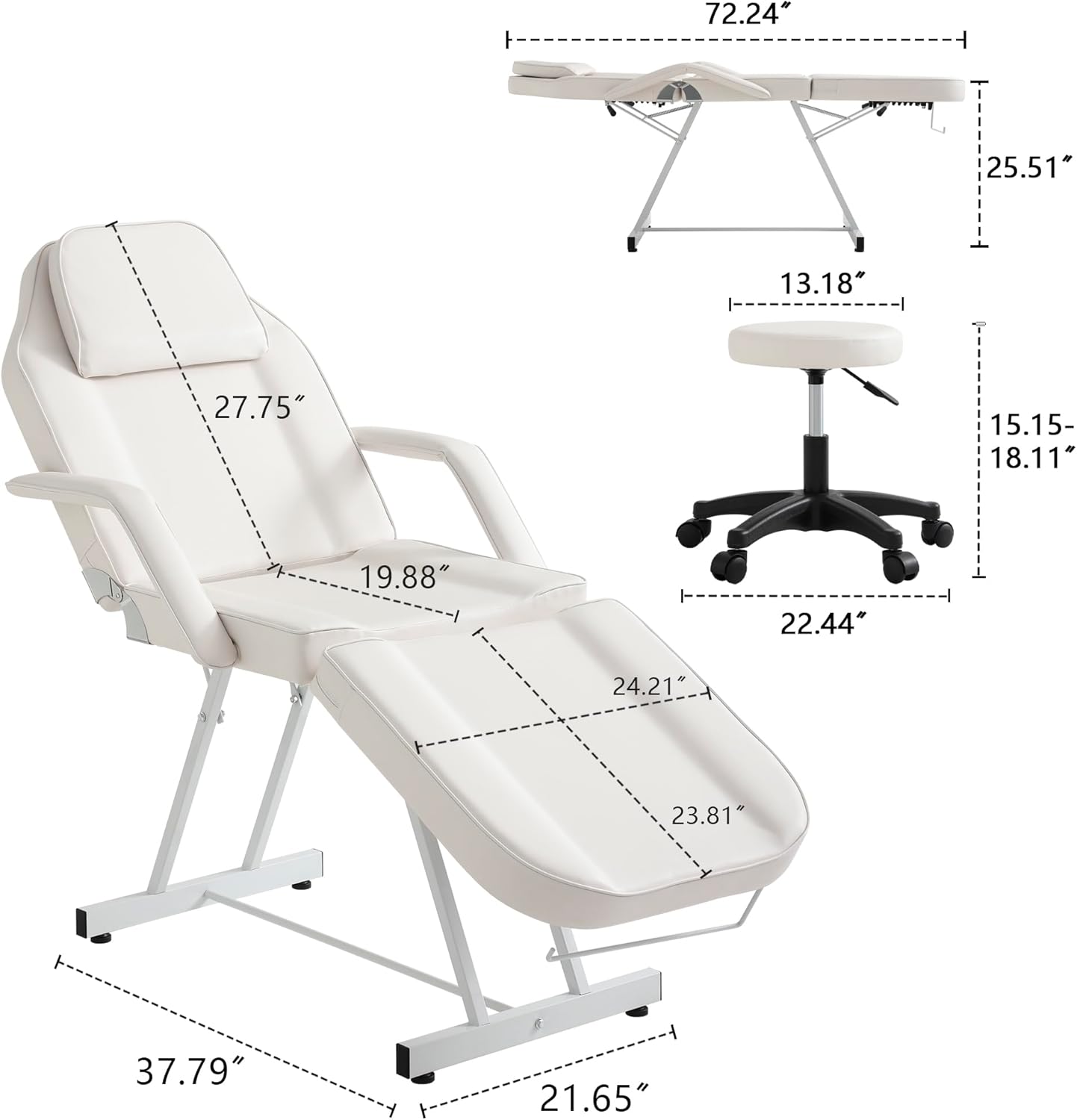 Tattoo Chair with Stool - WHITE - Image 3