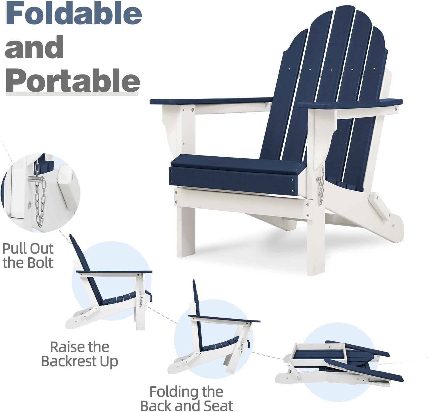 Outdoor All-Weather Folding Adirondack Chair - Navy Blue - Image 5