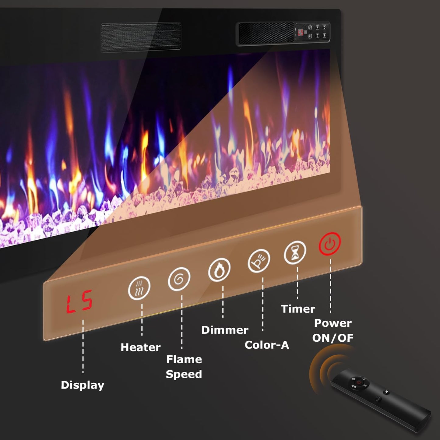 72" Electric Fireplace Narrow Frame & Wide Screen - Image 5