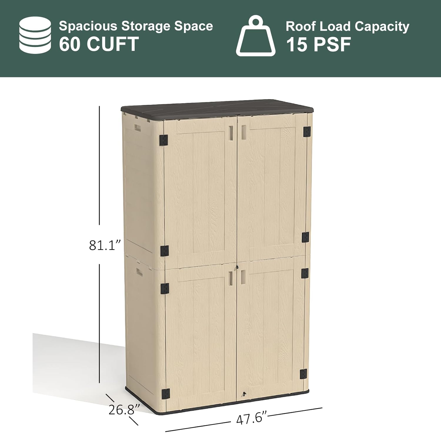 60 Cu.Ft Vertical Outdoor Storage Shed - Image 3