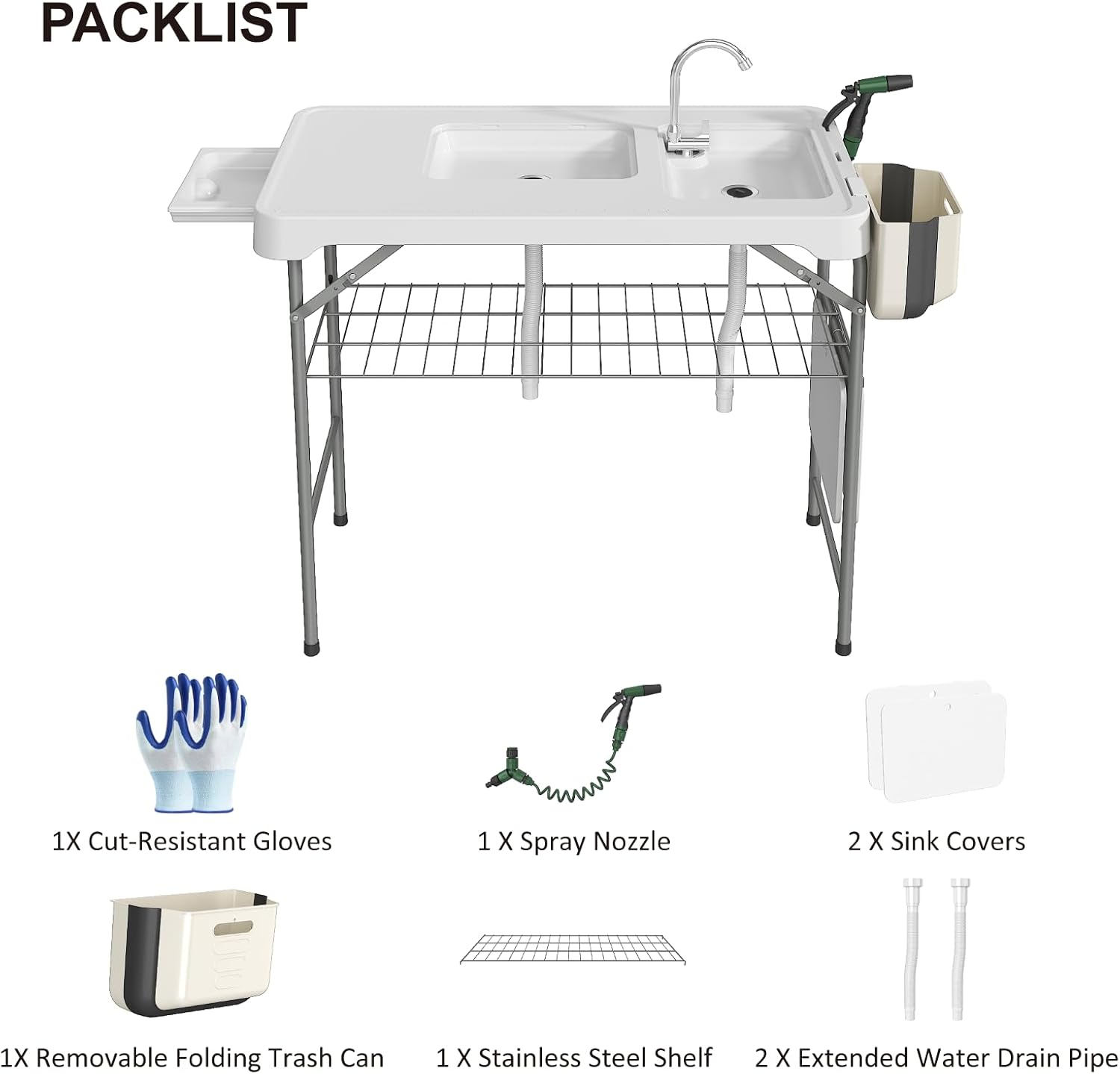 42.5" Fish Cleaning Table with Dual Sink, Portable Folding Camping Table - Image 8