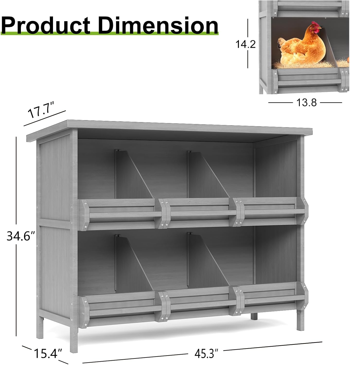 2-Tier Nesting Boxes for Chickens, 6-Compartment, Wooden Chicken Nesting Box for Laying Eggs - Image 3