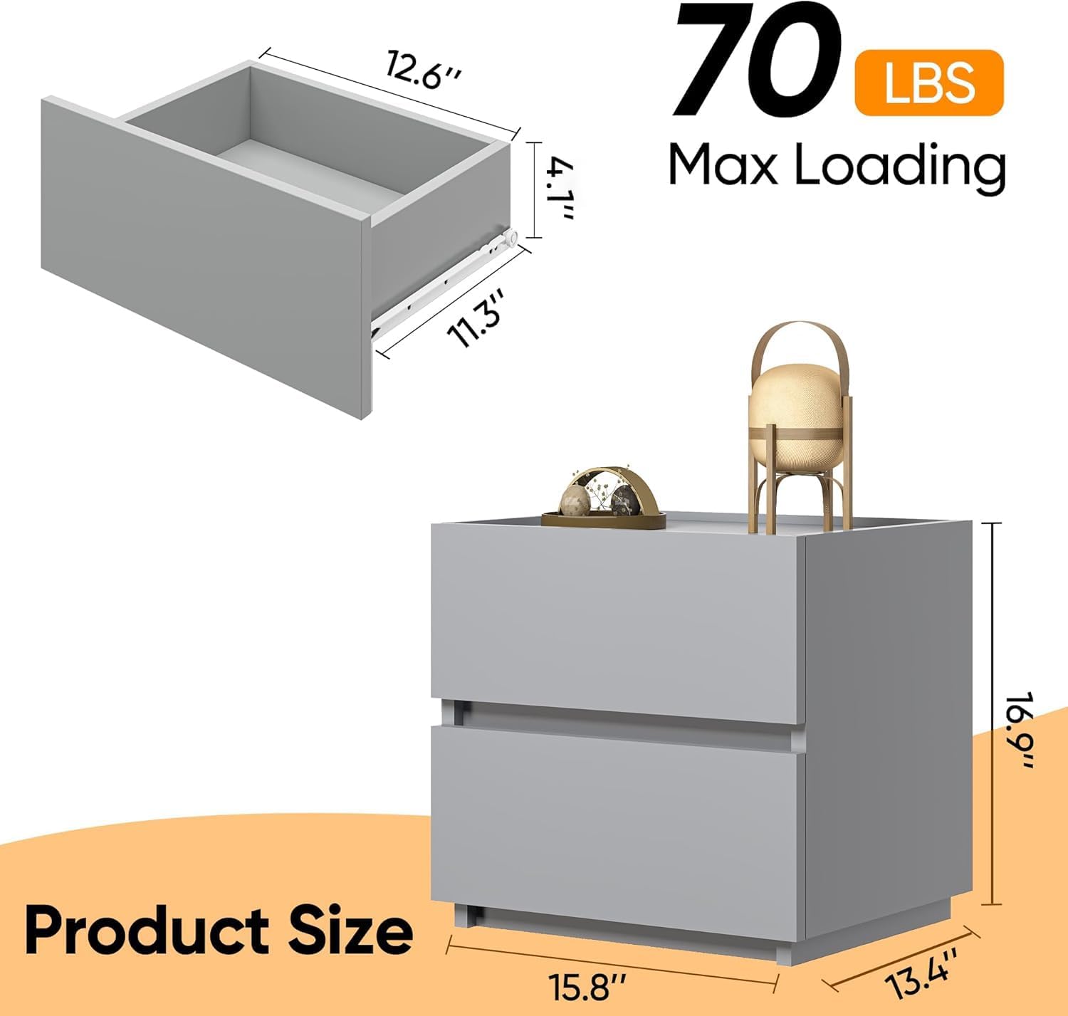 2 Drawer Dresser - Grey - SET OF 1 - Stackable - Image 3