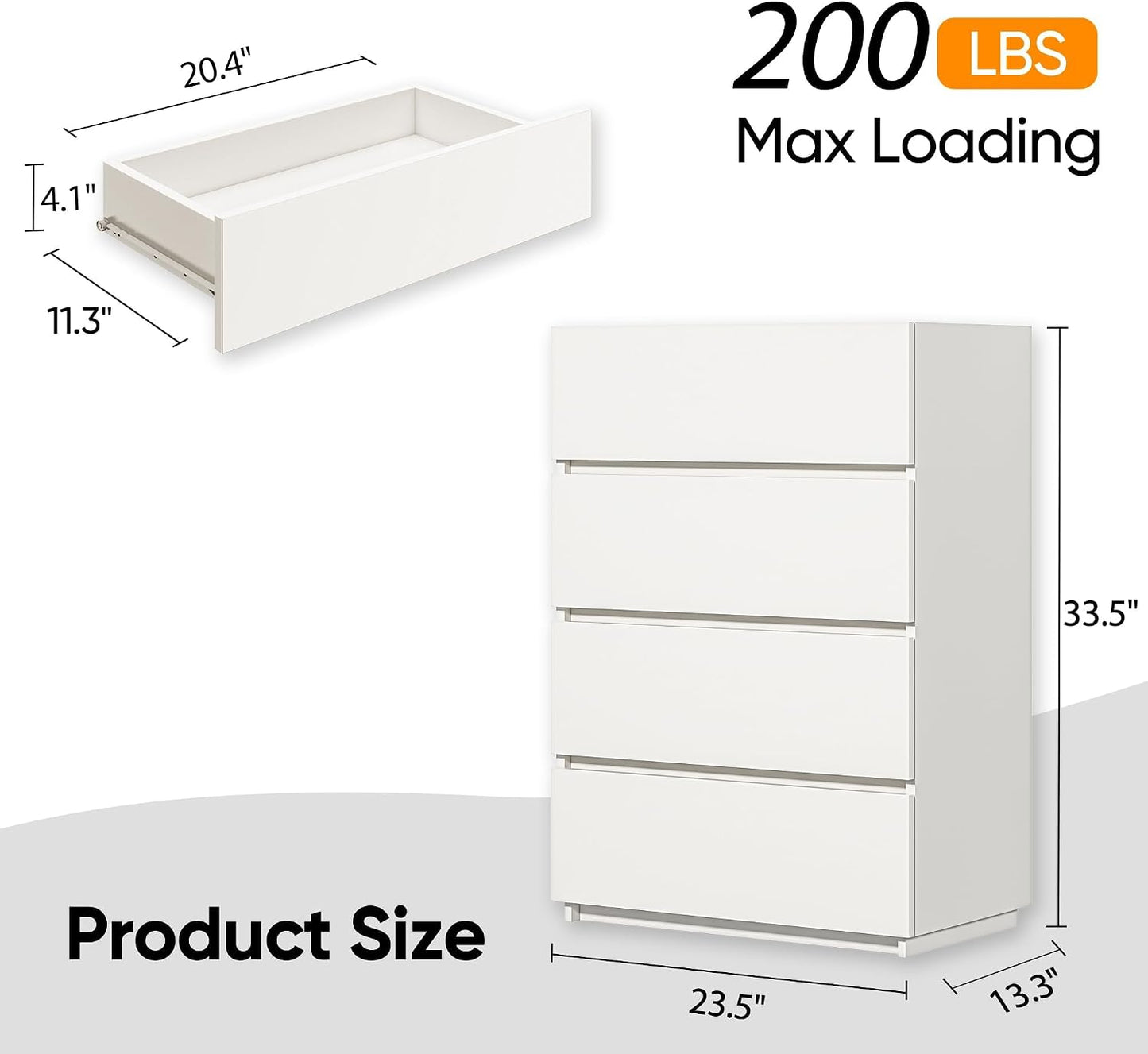 4 Drawer Dresser - White - SET OF 1 - Image 3