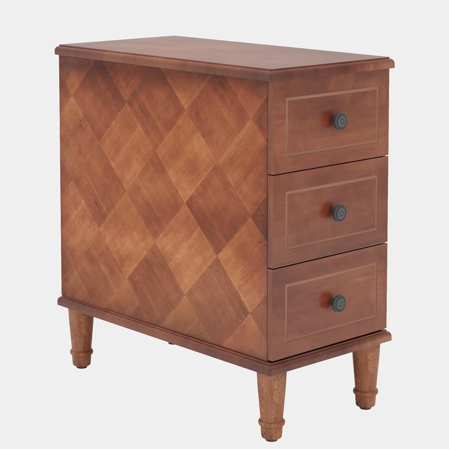 Solid Wood End Table, Fully Assembled Narrow Side Table with Drawers - Brown - Image 9