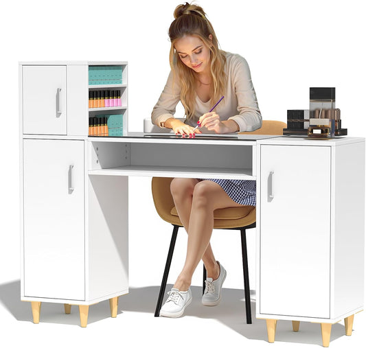 Manicure Table Nail Desk for Nail Tech w/Glass Top & Wrist Rest - Image 1