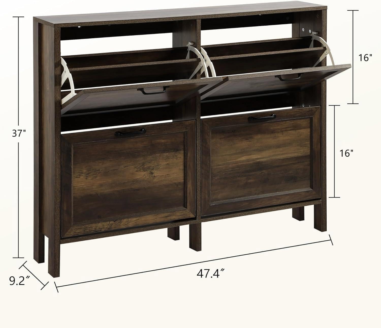 Shoe Cabinet with 4 Flip Drawers, Narrow Shoe Storage Cabinet - BROWN - Image 2