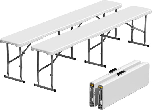 6ft Folding Bench 2 Pack, Plastic Folding Bench for Picnic Camping Dining Party Garden - Image 1