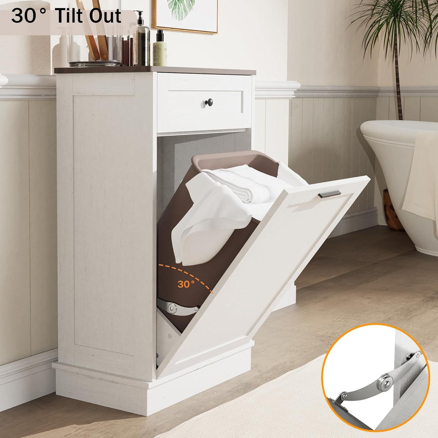 Tilt Out Trash Cabinet, Dog Proof Trash Can Holder Without Trashbin (White) - Image 7