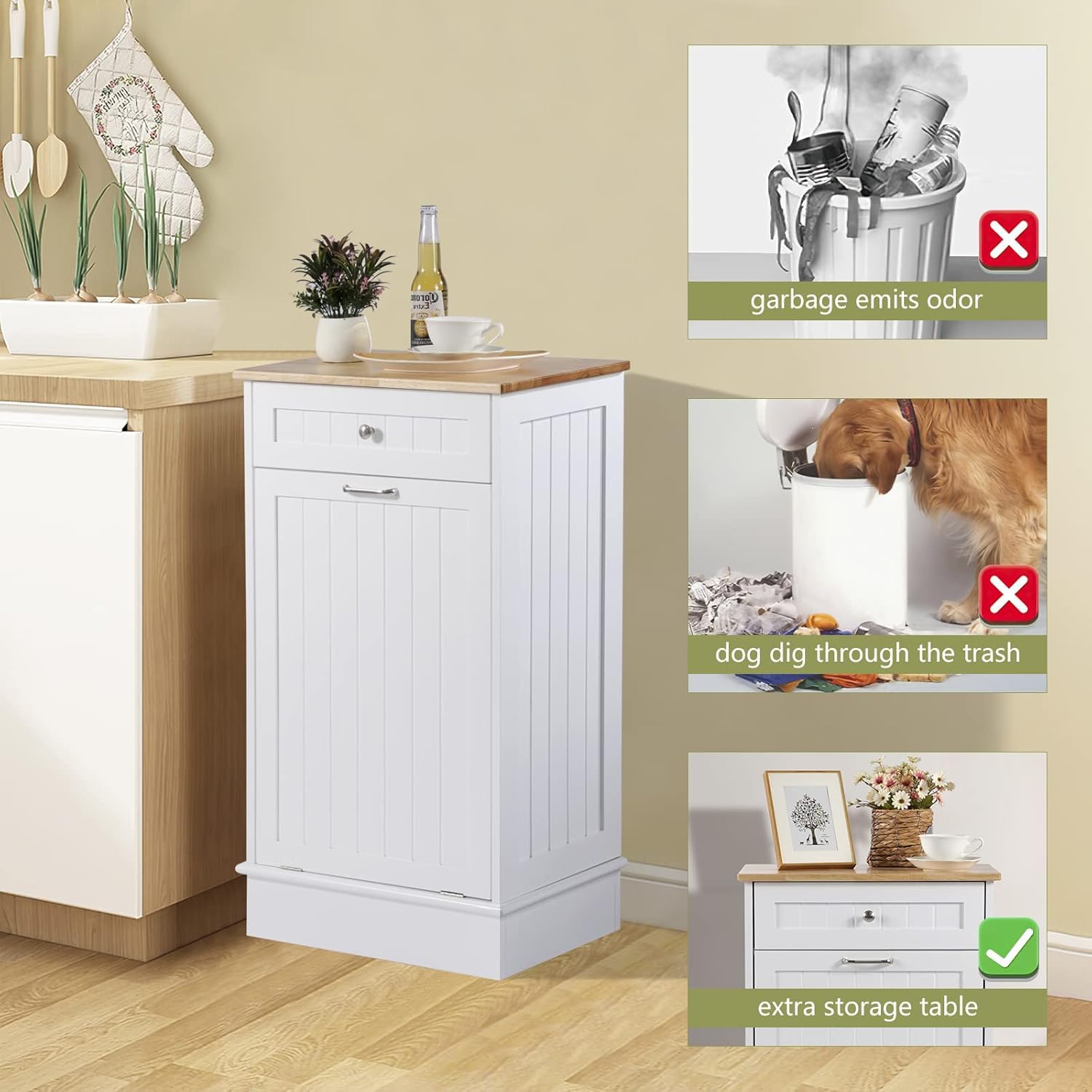 Tilt Out Single Trash Cabinet - WHITE - Image 7