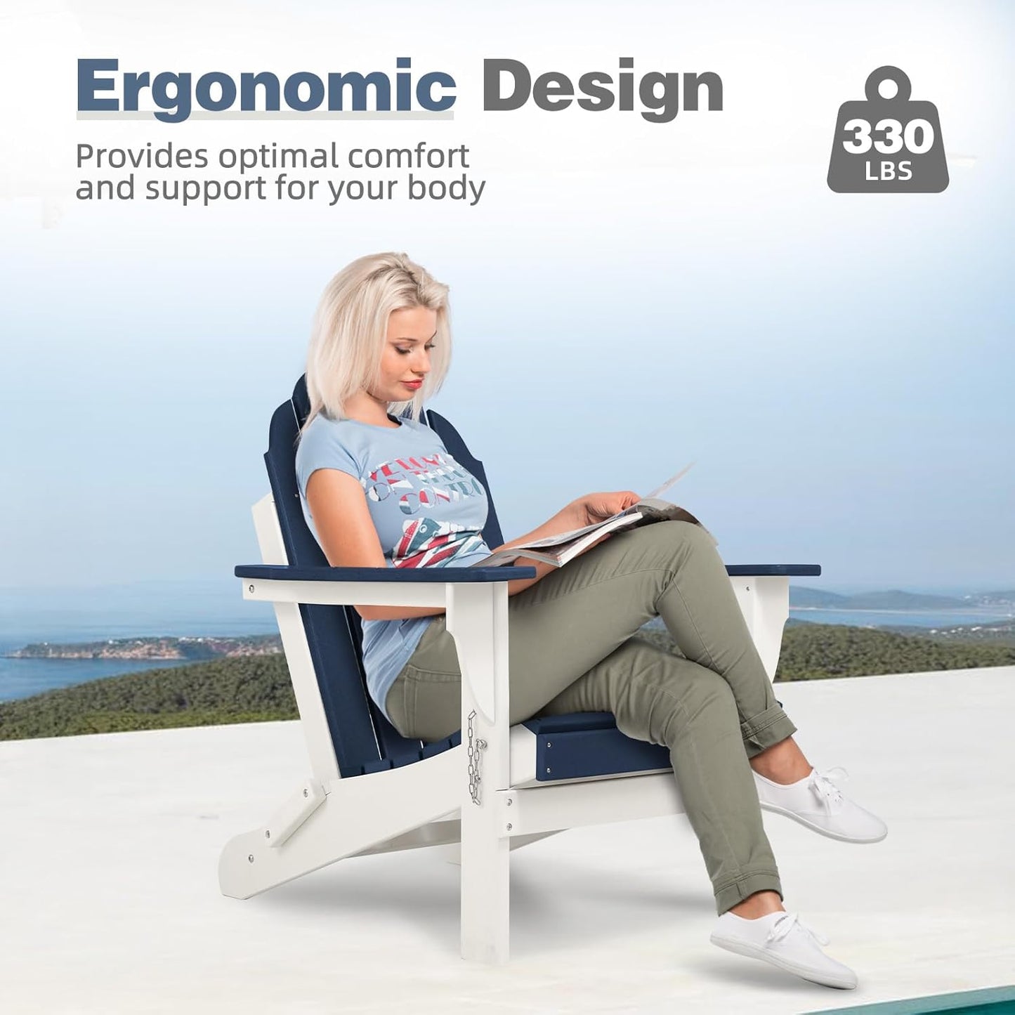 Outdoor All-Weather Folding Adirondack Chair - Navy Blue - Image 6