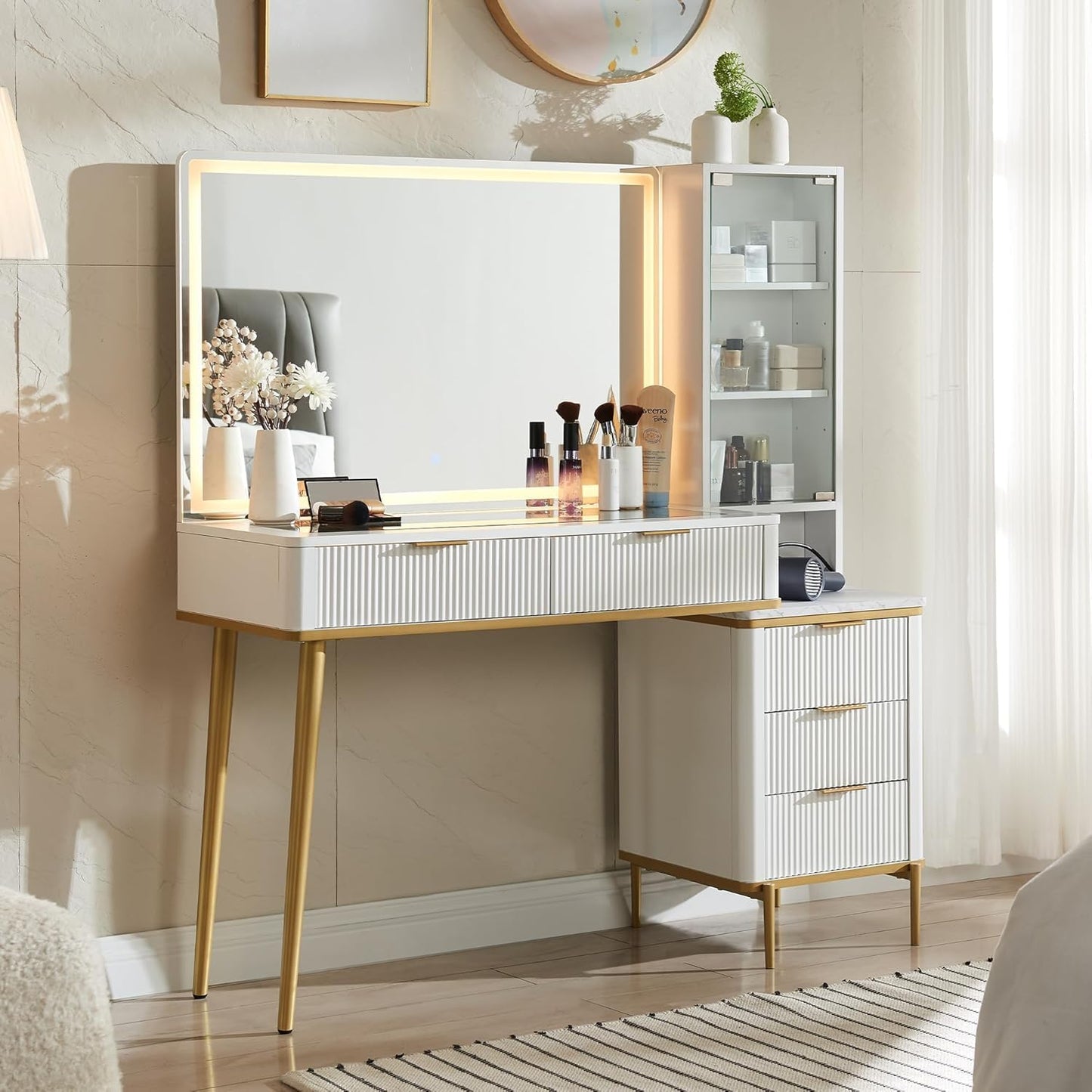 Makeup Vanity Desk with 36" HD Lighted Mirror - Image 1