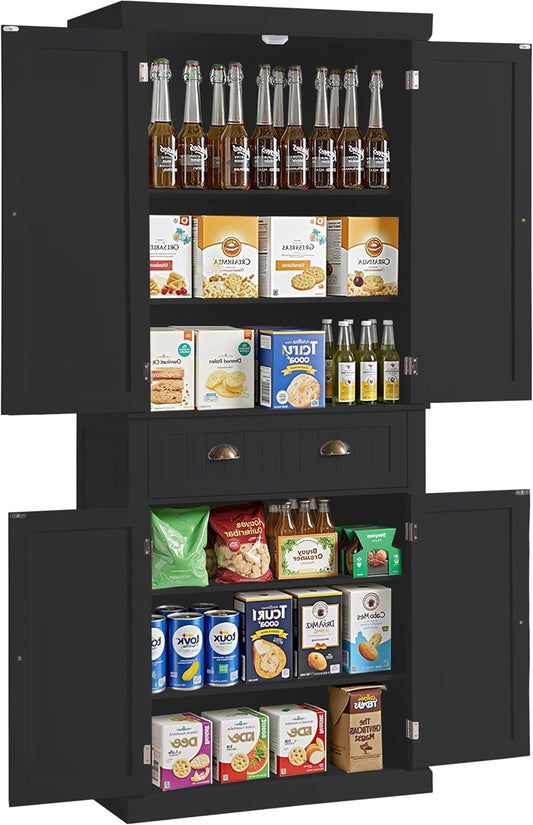  Tall Kitchen Pantry Cabinet, Farmhouse Storage Cabinet with Doors, Drawer and Adjustable Shelves - Image 1
